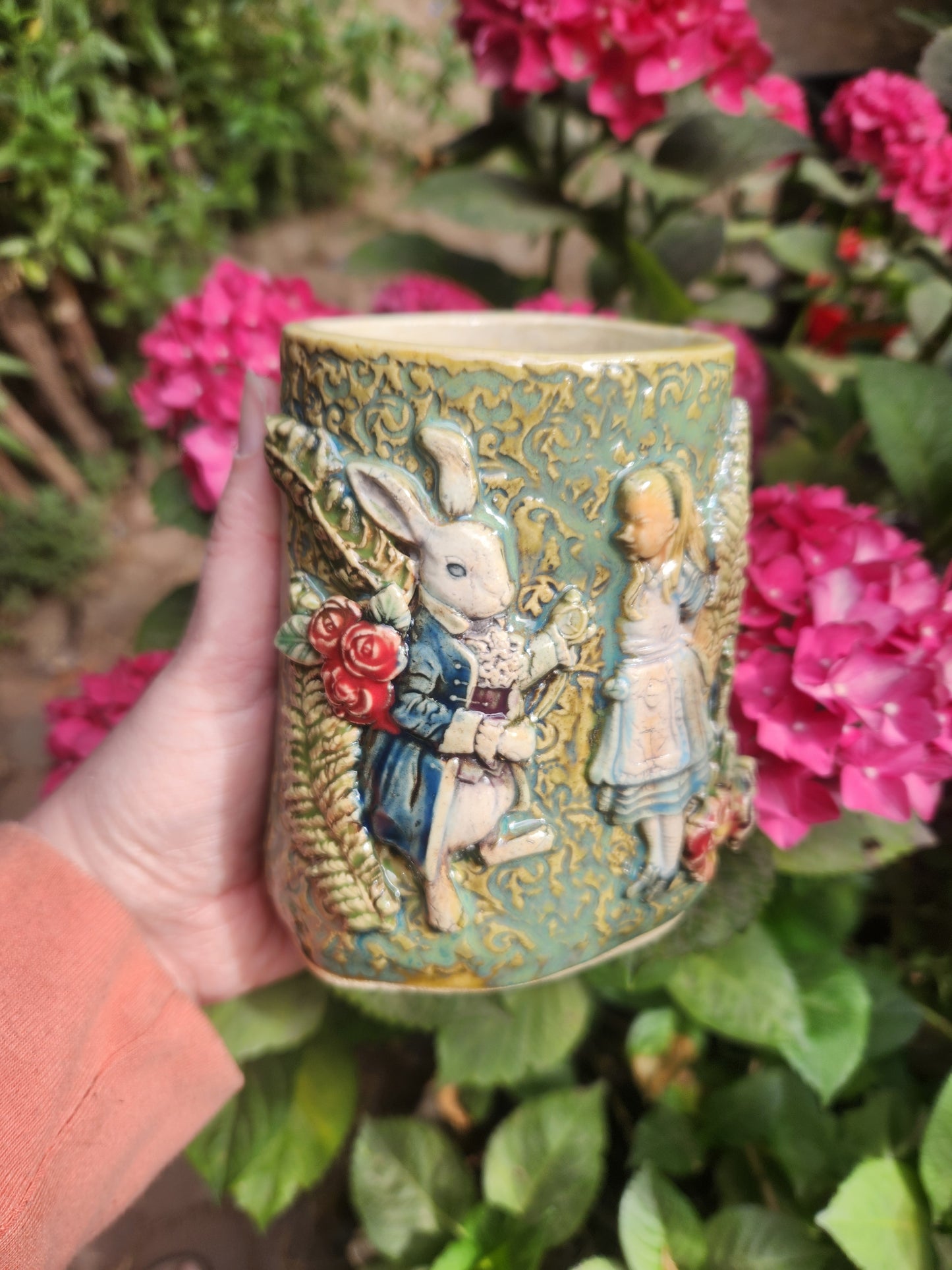 Alice and White Rabbit Vase